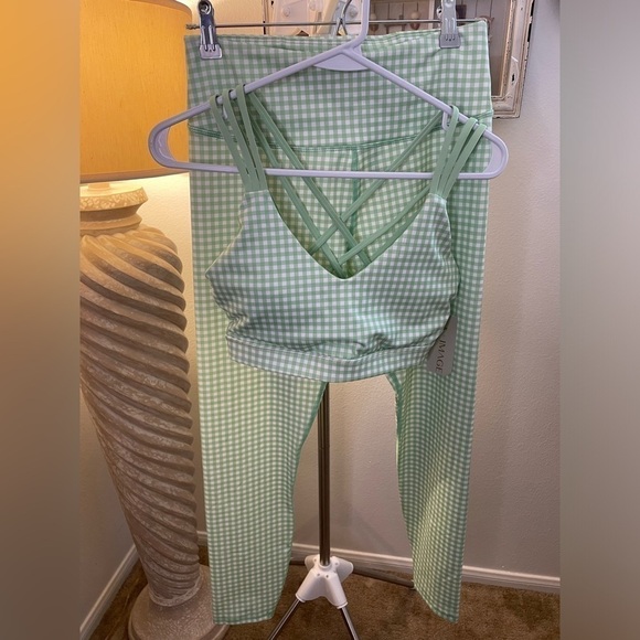 LA + Image Tops - NWT Women’s LA + Image Green Checkered Workout set